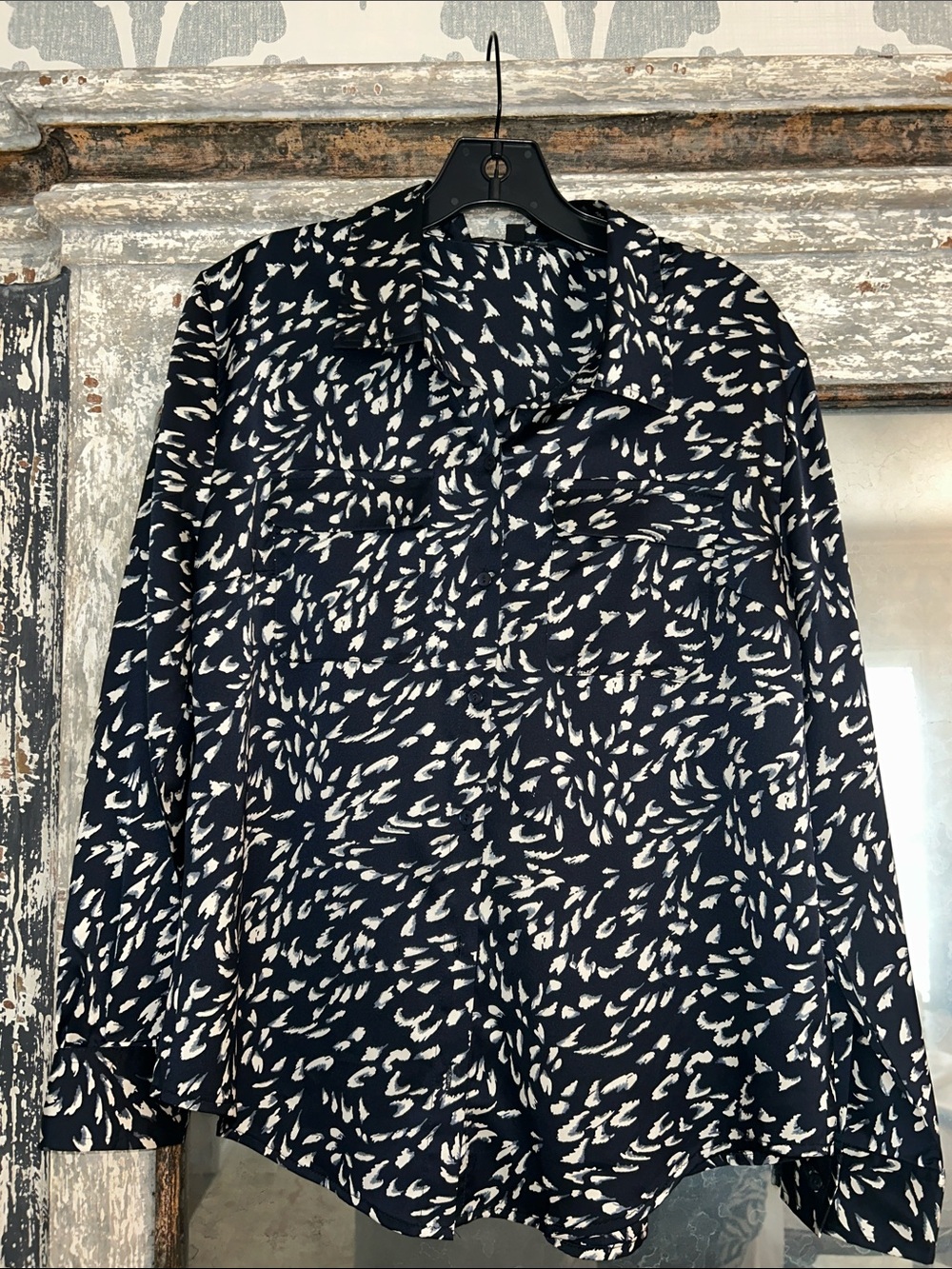 Liverpool Navy and White Printed Women's Button-Down Shirt
